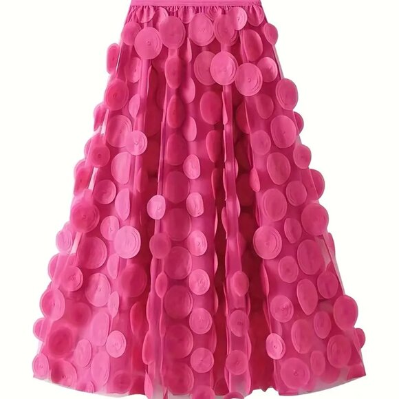Polka Dot Applique High Waisted Midi Skirt - Picture 3 of 15